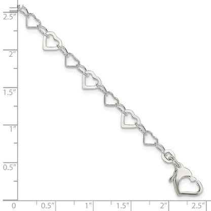 7.5 Inch Sterling Silver Linked Heart Bracelet