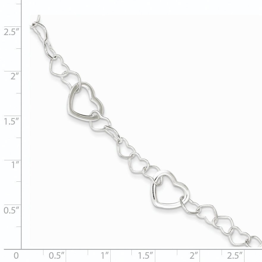 7.5 Inch Sterling Silver Polished Fancy Link Heart Bracelet