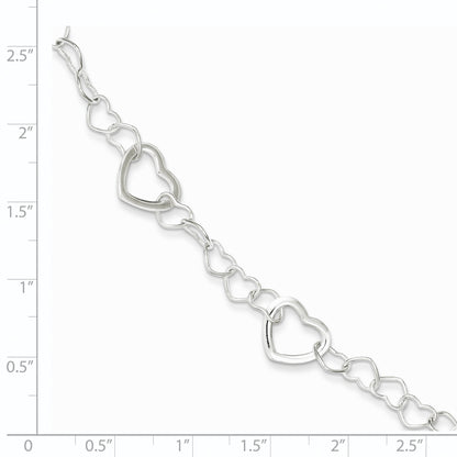 7.5 Inch Sterling Silver Polished Fancy Link Heart Bracelet