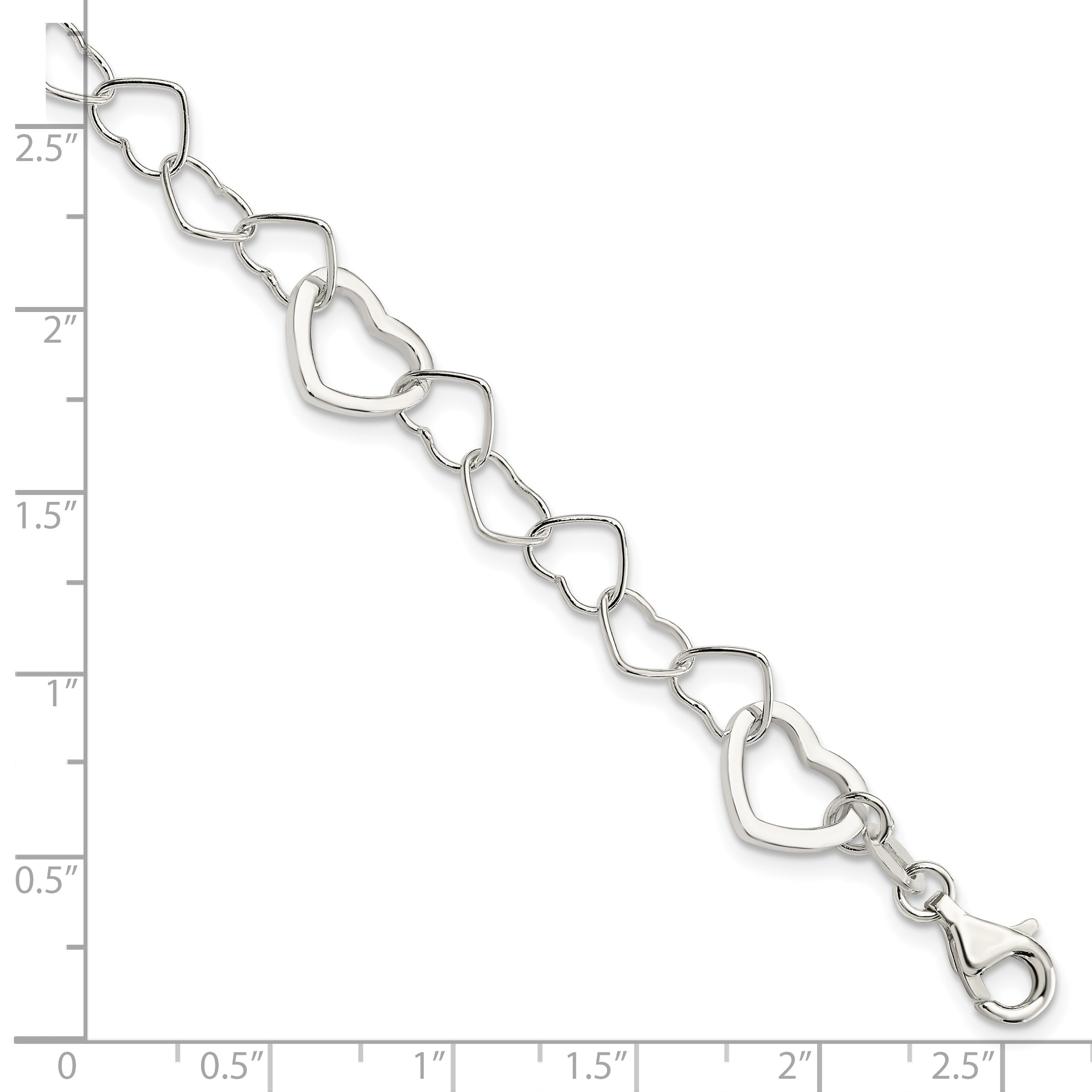 7.5 Inch Sterling Silver Polished Fancy Link Heart Bracelet