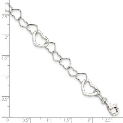 7.5 Inch Sterling Silver Polished Fancy Link Heart Bracelet