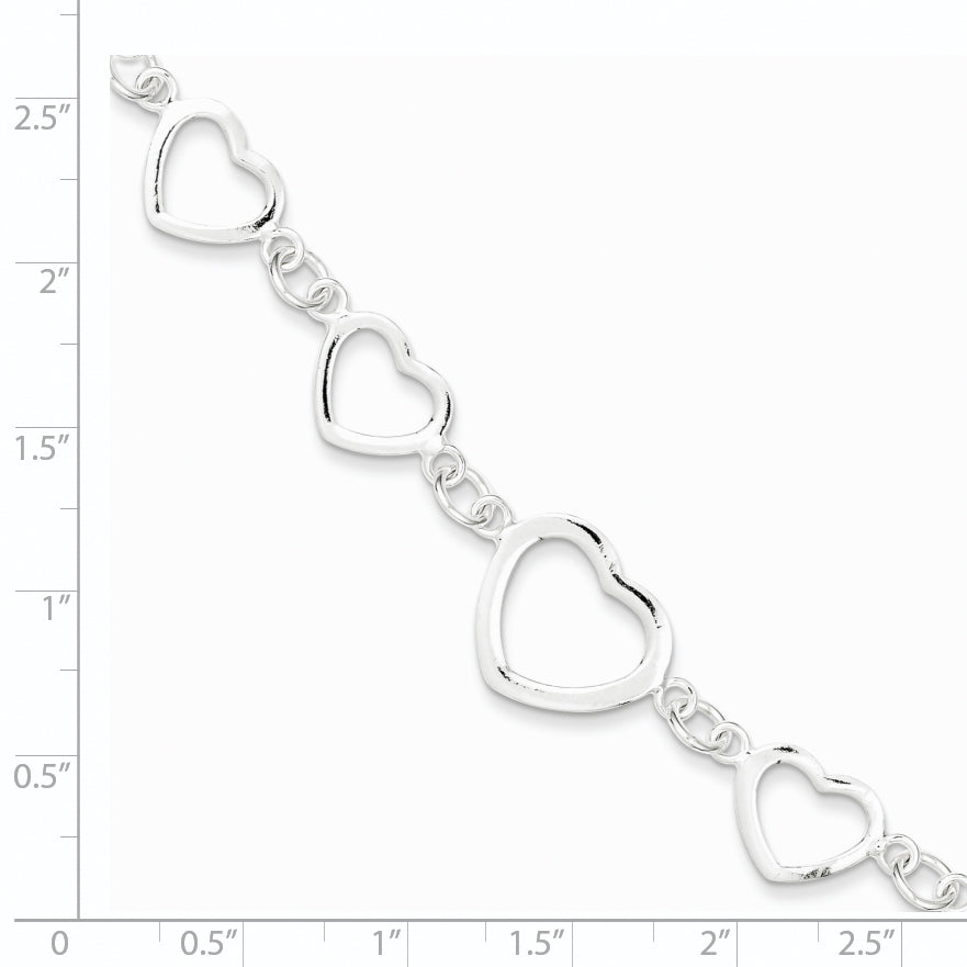 7.5 Inch Sterling Silver Polished Heart Fancy Link Bracelet