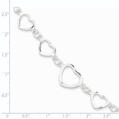 7.5 Inch Sterling Silver Polished Heart Fancy Link Bracelet