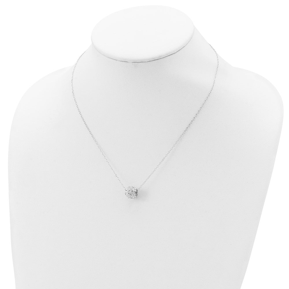 Sterling Silver Rhod-Plated 10mm White Stellux Crystal Ball Necklace