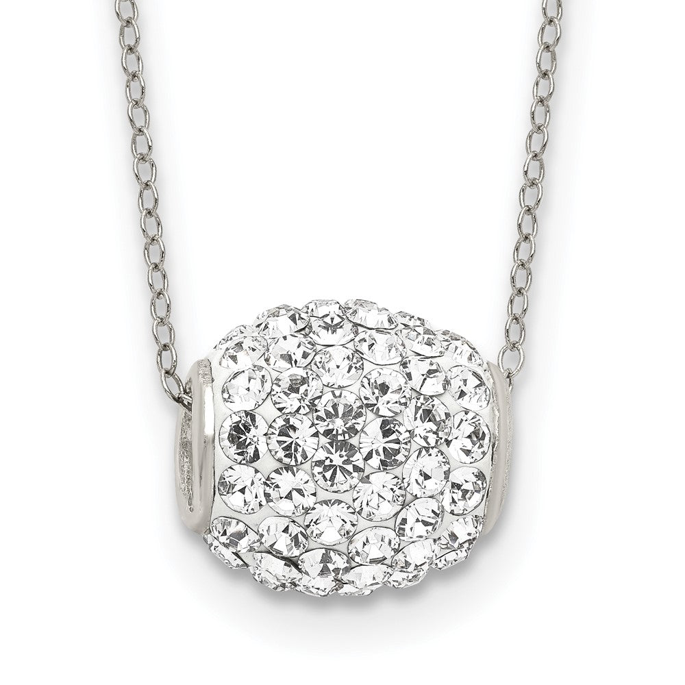 Sterling Silver Rhod-Plated 10mm White Stellux Crystal Ball Necklace