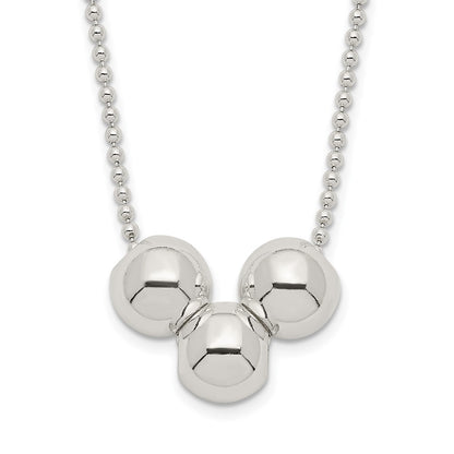 Sterling Silver Polished 3 Bead Necklace