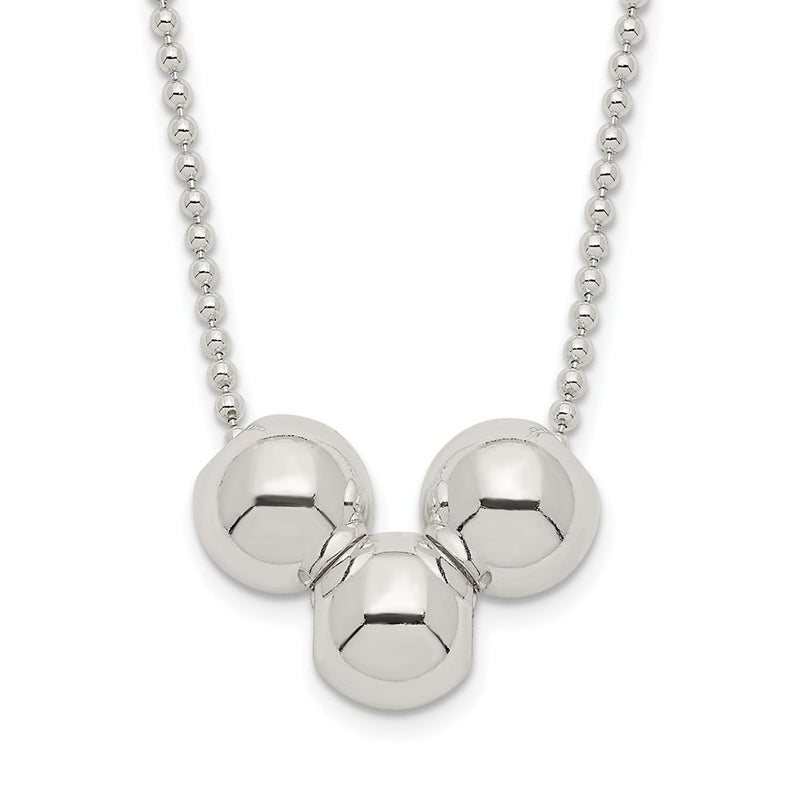 Sterling Silver Polished 3 Bead Necklace
