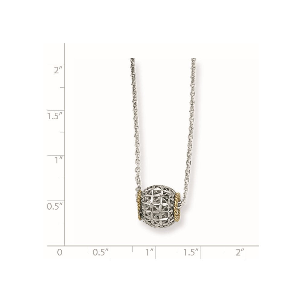 Sterling Silver Rhod-Pltd W/14K Accent Spinner Barrel Pendant Necklace