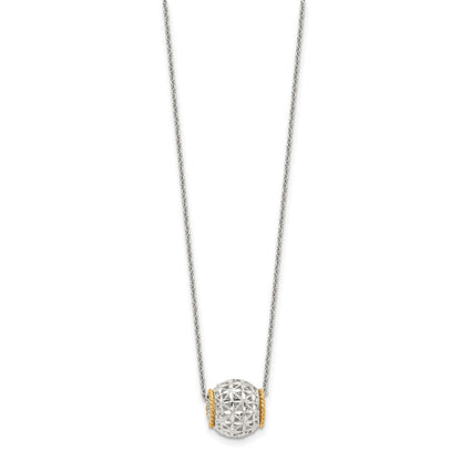 Sterling Silver Rhod-Pltd W/14K Accent Spinner Barrel Pendant Necklace