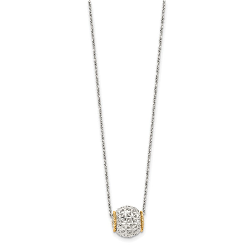 Sterling Silver Rhod-Pltd W/14K Accent Spinner Barrel Pendant Necklace