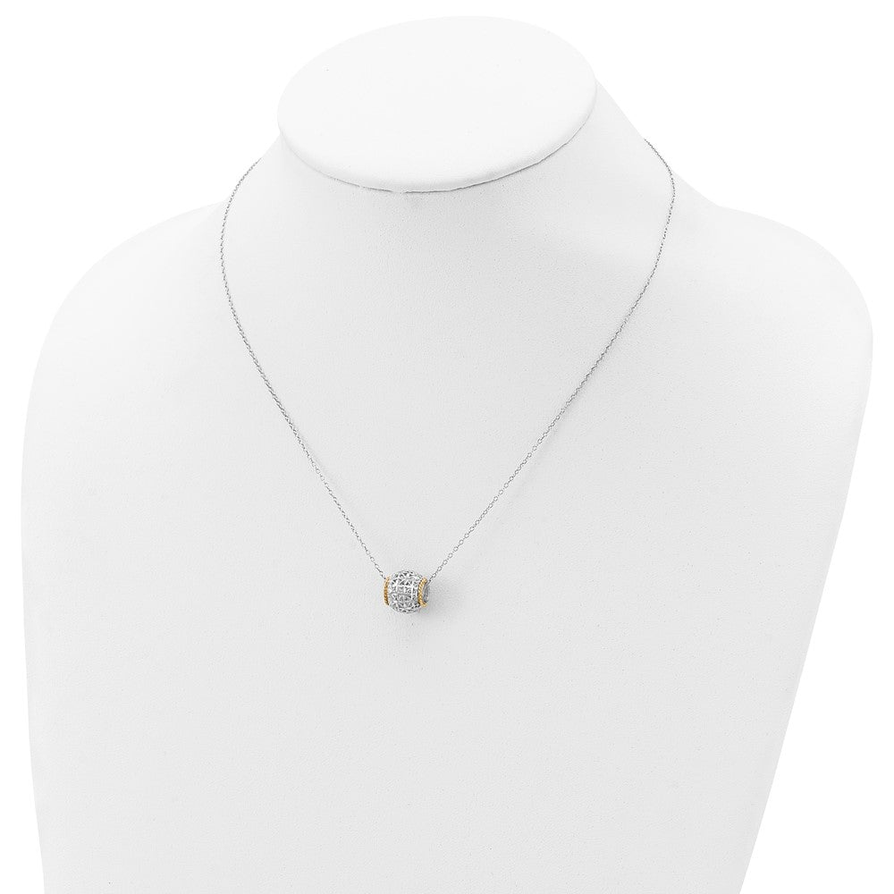 Sterling Silver Rhod-Pltd W/14K Accent Spinner Barrel Pendant Necklace