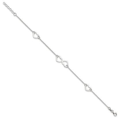 Sterling Silver Polished Heart 9In Plus 1In Ext. Anklet