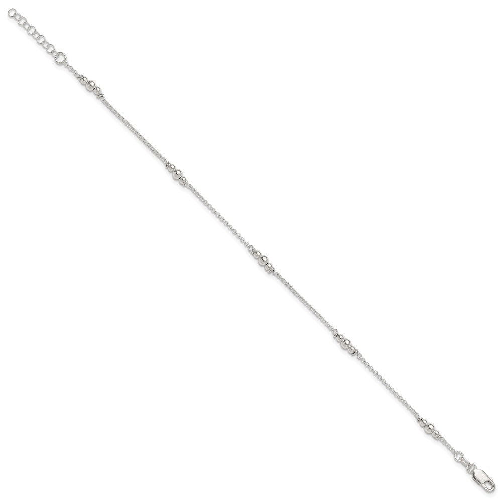 Sterling Silver Polished Bead 9In Plus 1In Ext. Anklet