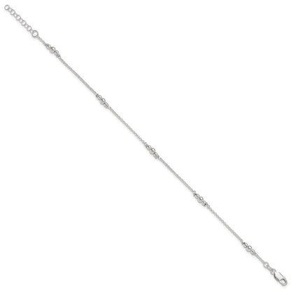 Sterling Silver Polished Bead 9In Plus 1In Ext. Anklet