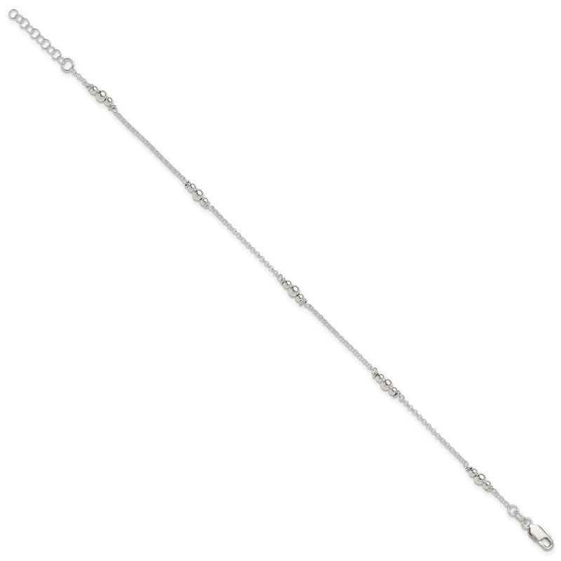Sterling Silver Polished Bead 9In Plus 1In Ext. Anklet