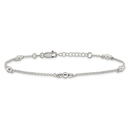 Sterling Silver Polished Bead 9In Plus 1In Ext. Anklet