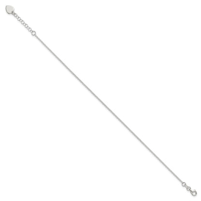 Sterling Silver Polished Heart 9In Plus 1In Ext. Anklet