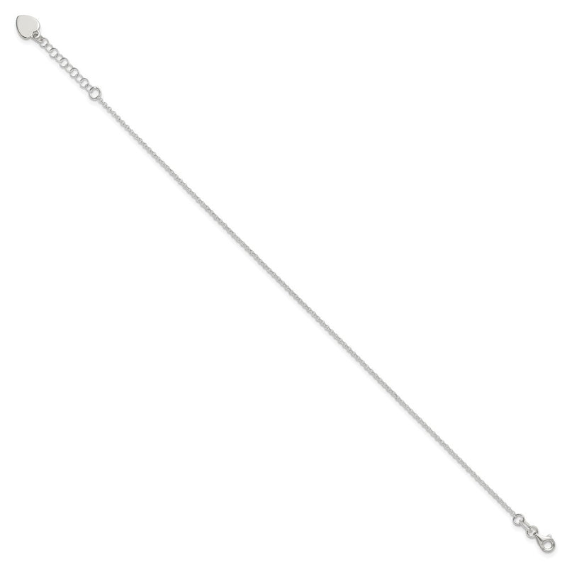 Sterling Silver Polished Heart 9In Plus 1In Ext. Anklet