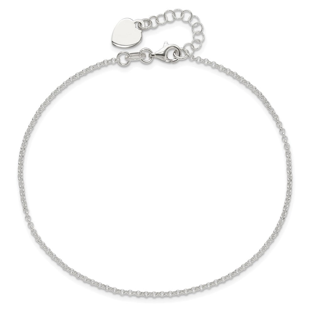 Sterling Silver Polished Heart 9In Plus 1In Ext. Anklet