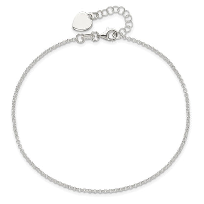 Sterling Silver Polished Heart 9In Plus 1In Ext. Anklet