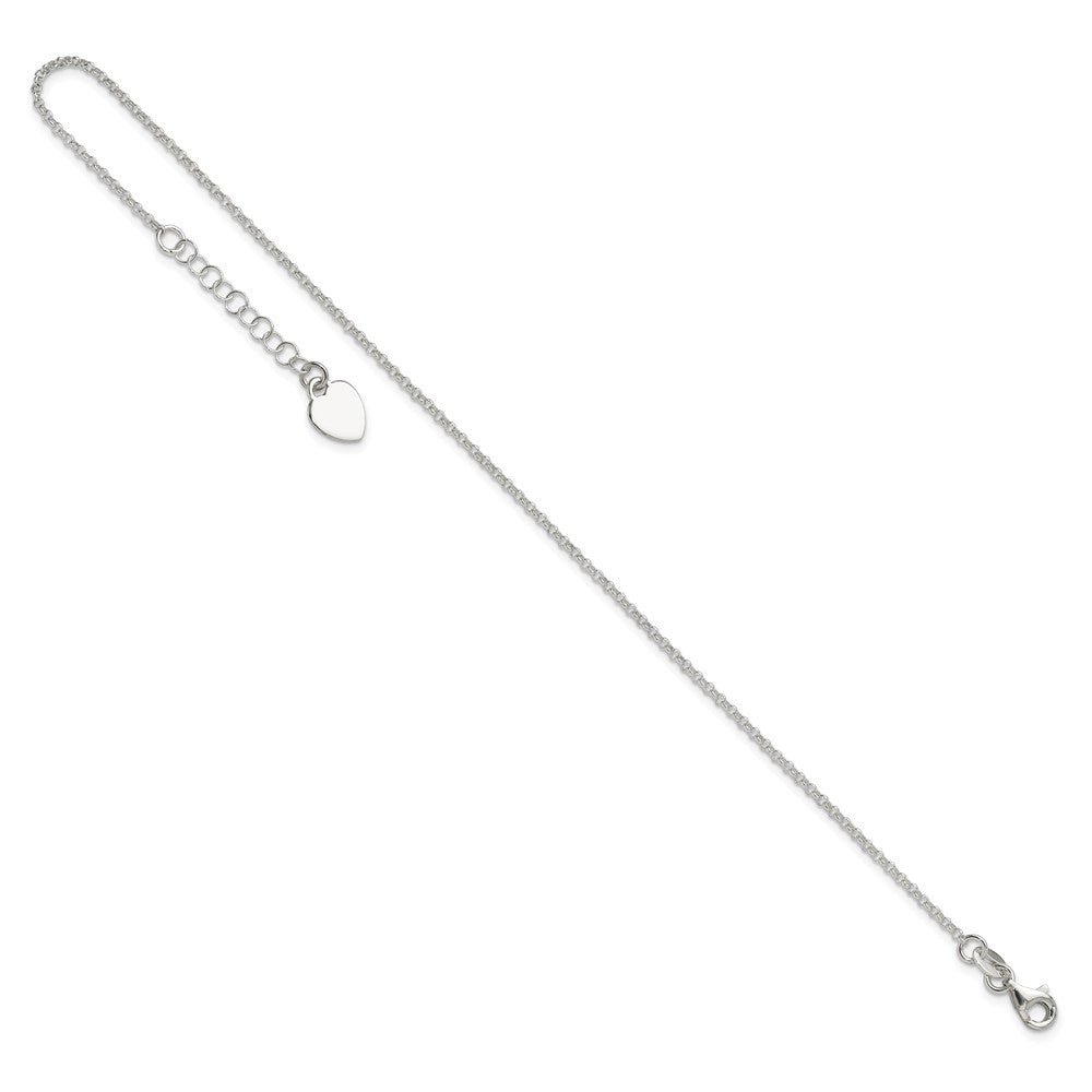 Sterling Silver Polished Heart 9In Plus 1In Ext. Anklet