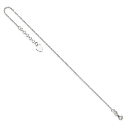Sterling Silver Polished Heart 9In Plus 1In Ext. Anklet