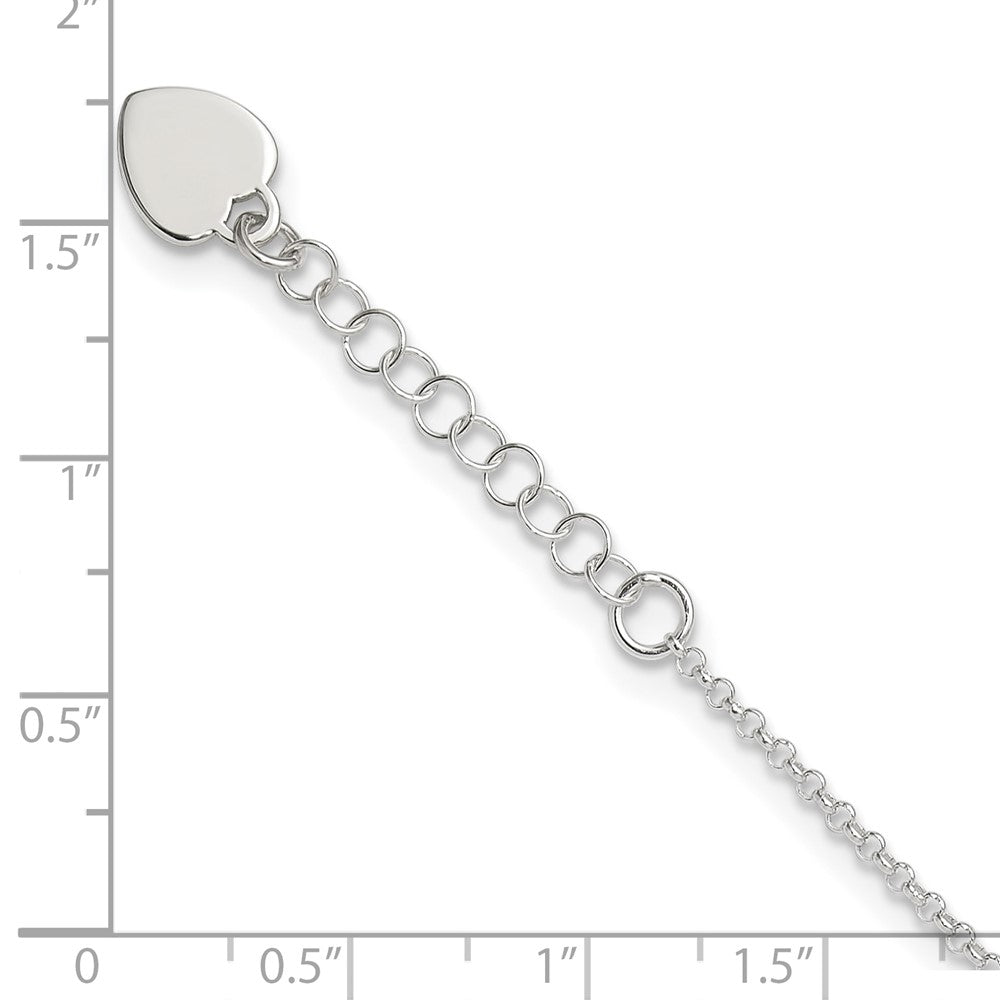 Sterling Silver Polished Heart 9In Plus 1In Ext. Anklet