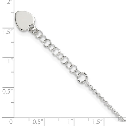 Sterling Silver Polished Heart 9In Plus 1In Ext. Anklet