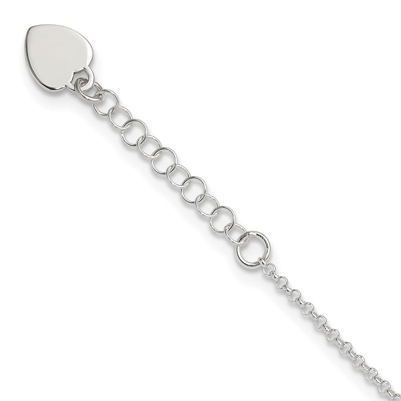Sterling Silver Polished Heart 9In Plus 1In Ext. Anklet