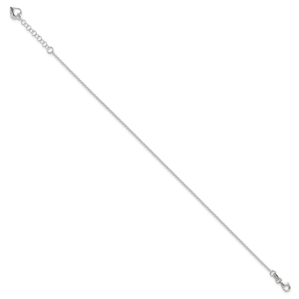 Sterling Silver Polished Heart 9In Plus 1In Ext. Anklet