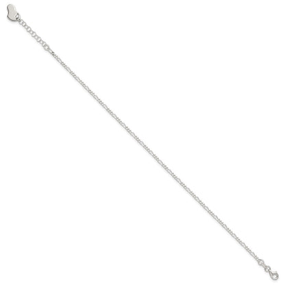 Sterling Silver Polished Heart 9In Plus 1In Ext. Anklet