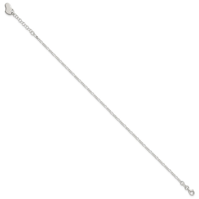 Sterling Silver Polished Heart 9In Plus 1In Ext. Anklet