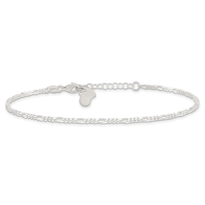Sterling Silver Polished Heart 9In Plus 1In Ext. Anklet