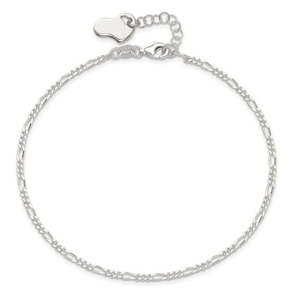 Sterling Silver Polished Heart 9In Plus 1In Ext. Anklet