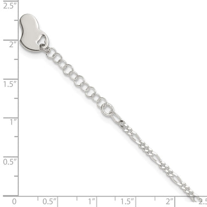Sterling Silver Polished Heart 9In Plus 1In Ext. Anklet