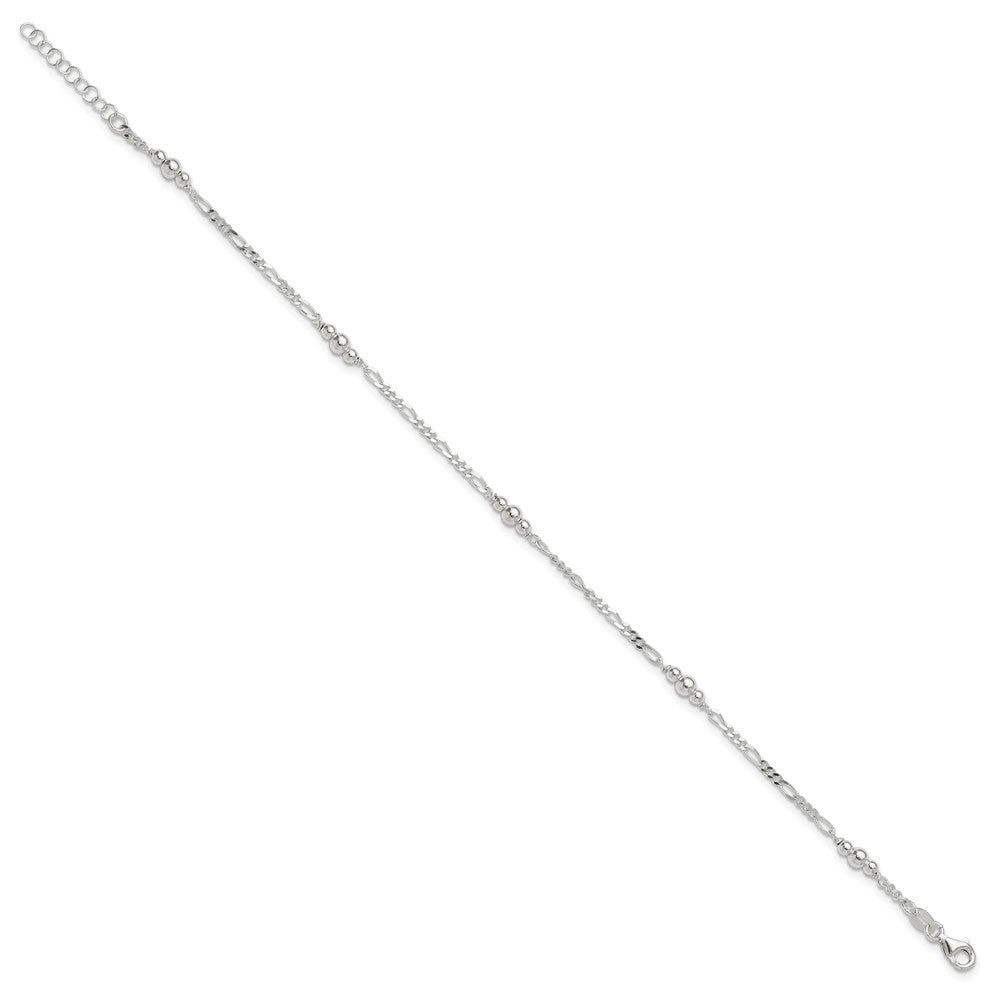 Sterling Silver Polished Bead Plus 1In Ext. Anklet