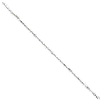 Sterling Silver Polished Bead Plus 1In Ext. Anklet