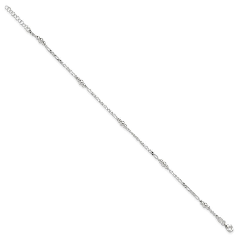 Sterling Silver Polished Bead Plus 1In Ext. Anklet