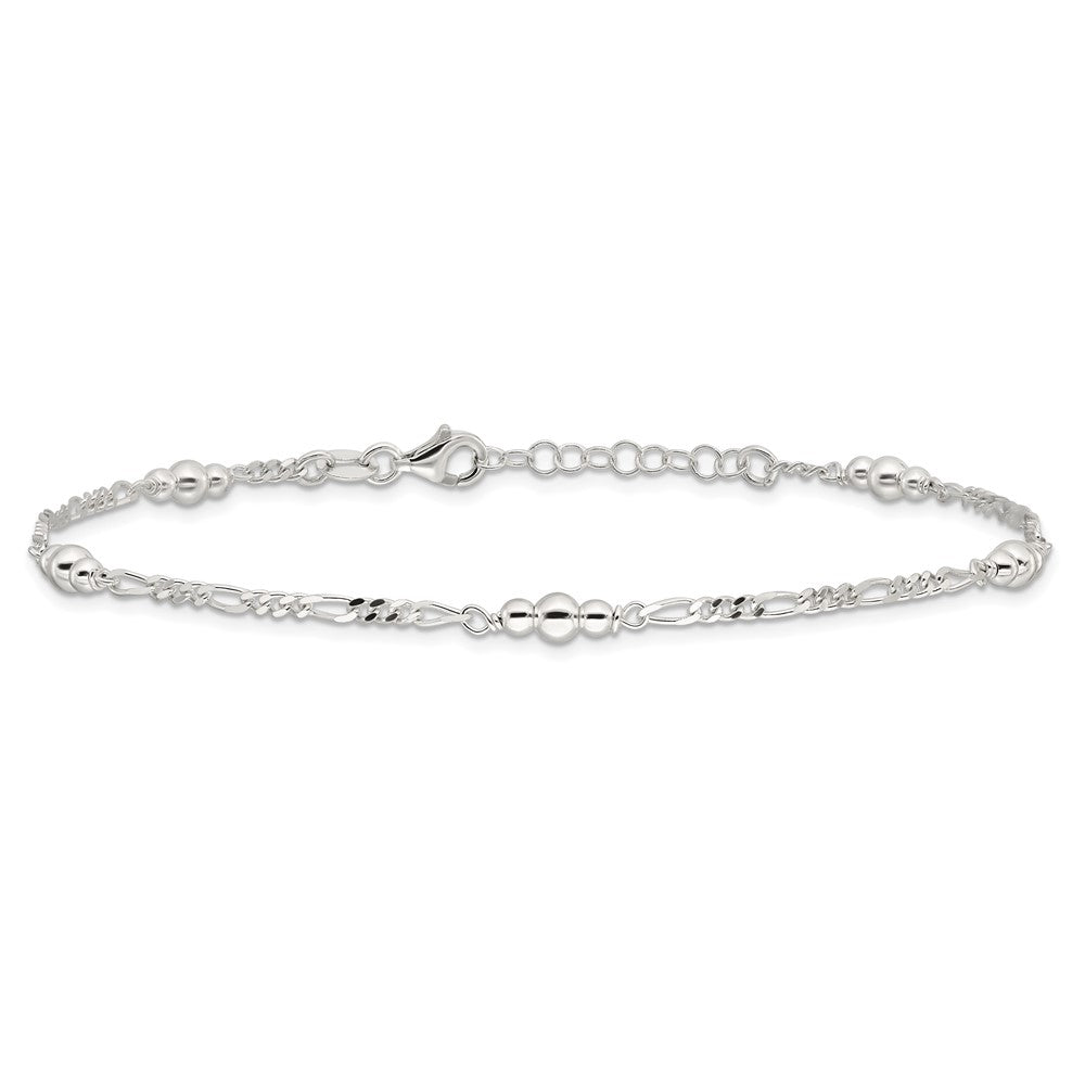 Sterling Silver Polished Bead Plus 1In Ext. Anklet
