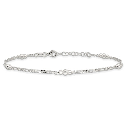 Sterling Silver Polished Bead Plus 1In Ext. Anklet