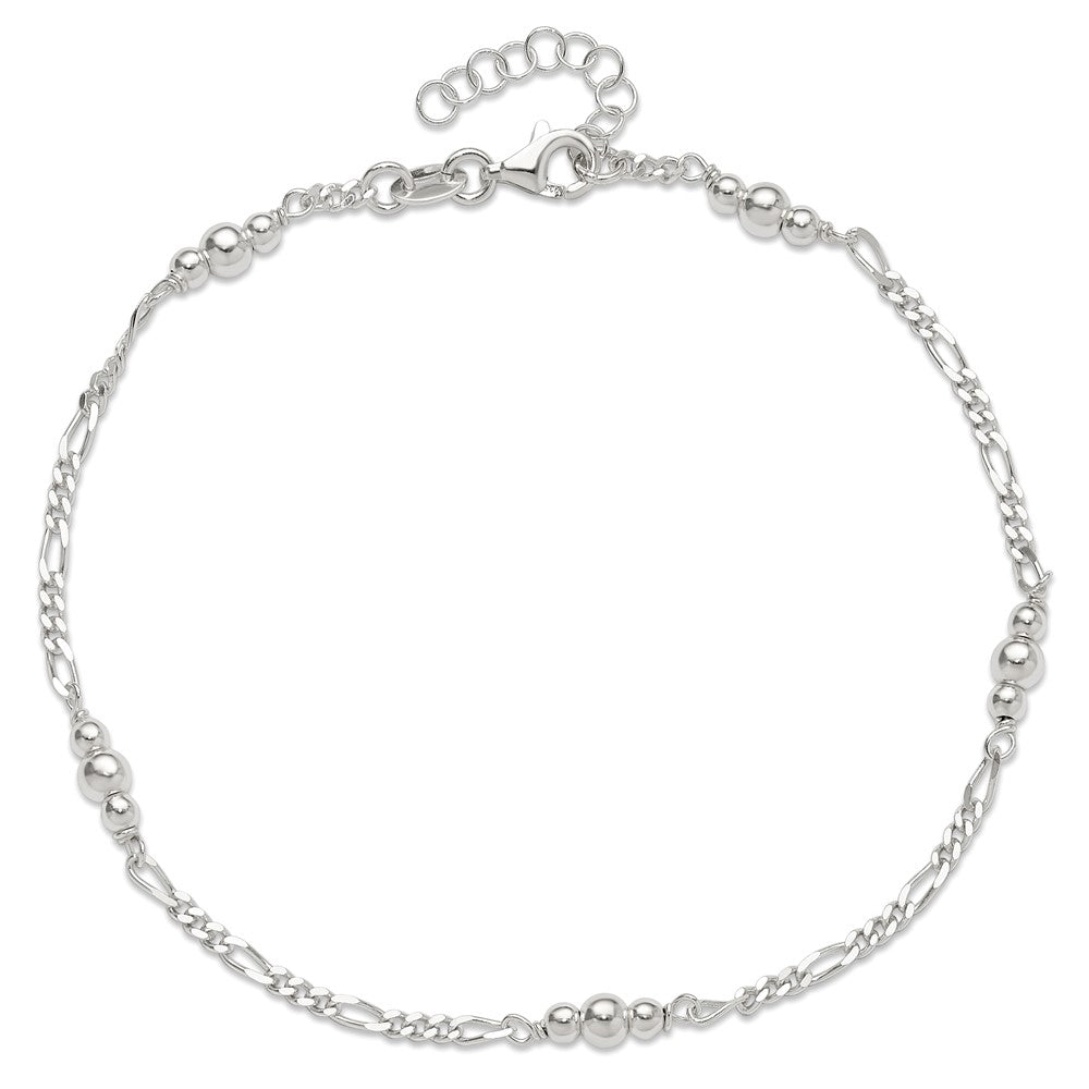 Sterling Silver Polished Bead Plus 1In Ext. Anklet