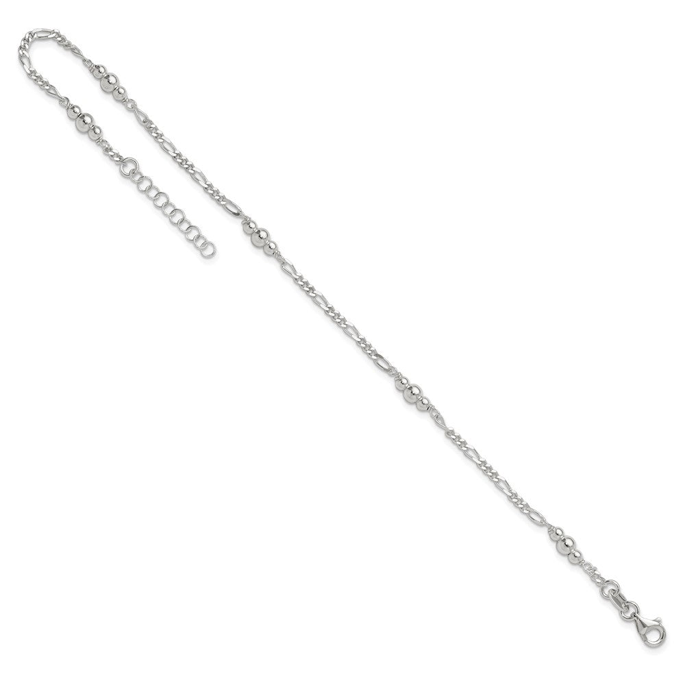 Sterling Silver Polished Bead Plus 1In Ext. Anklet