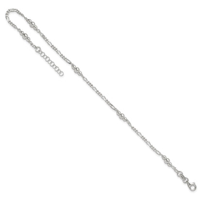 Sterling Silver Polished Bead Plus 1In Ext. Anklet