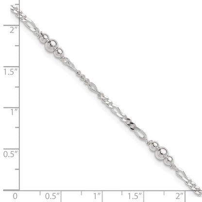 Sterling Silver Polished Bead Plus 1In Ext. Anklet