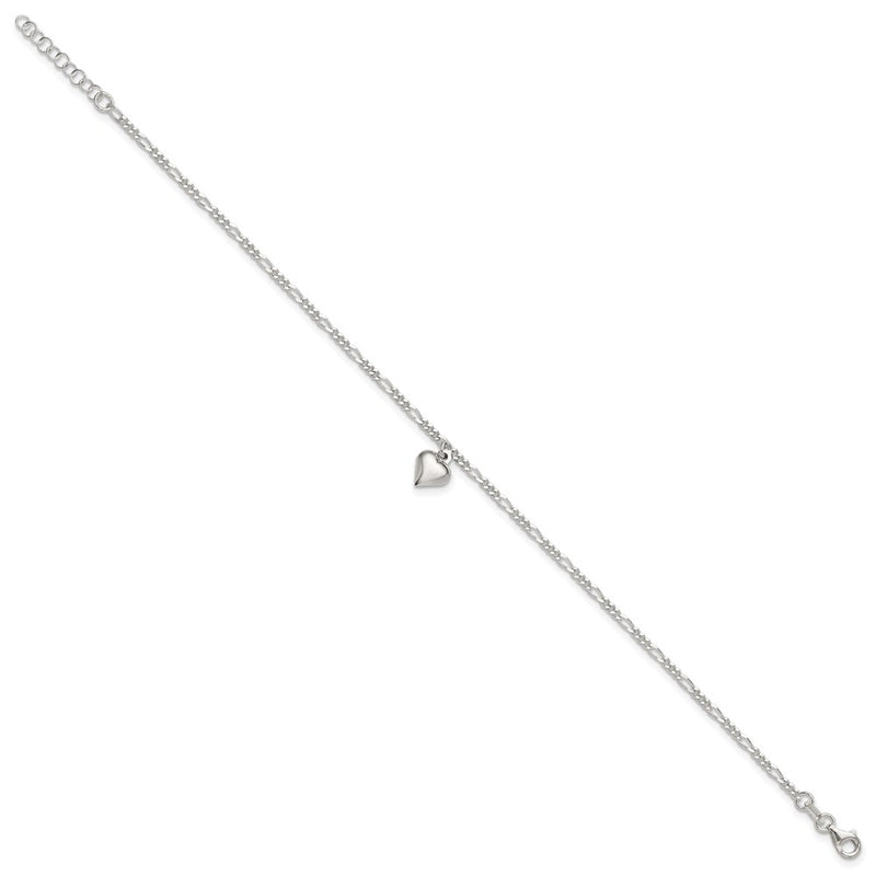Sterling Silver Polished Heart 9 In Plus 1In Ext. Anklet