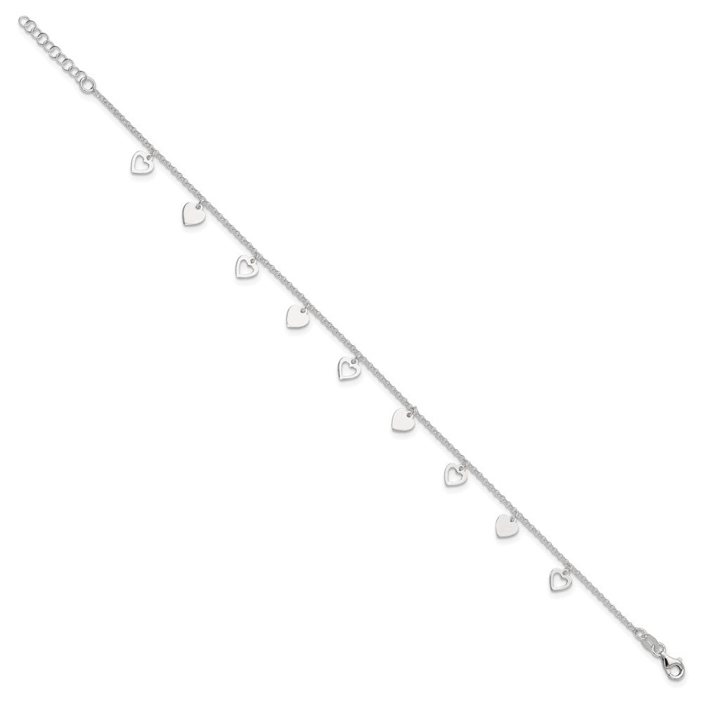 Sterling Silver 9 Inch Polished Heart With 1In Ext. Anklet
