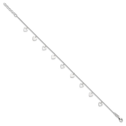 Sterling Silver 9 Inch Polished Heart With 1In Ext. Anklet