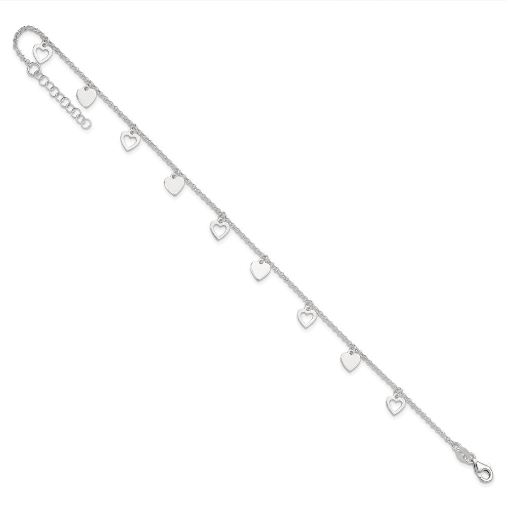Sterling Silver 9 Inch Polished Heart With 1In Ext. Anklet