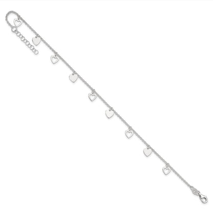 Sterling Silver 9 Inch Polished Heart With 1In Ext. Anklet