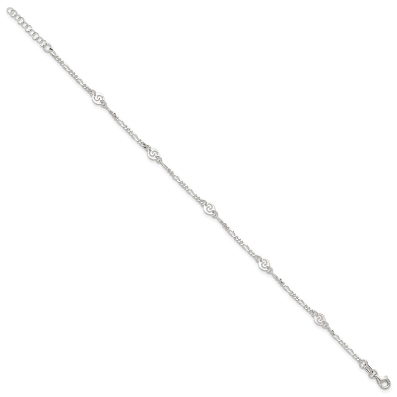 Sterling Silver Polished Swirl Disc 9In Plus 1In Ext. Anklet